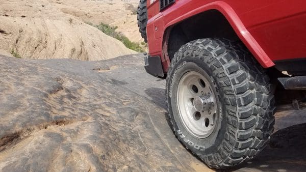 Cooper Discoverer STT Pro's down to 14 psi in the rocks - the sidewalls squatted nicely and helped create a great footprint for the Moab slickrock.